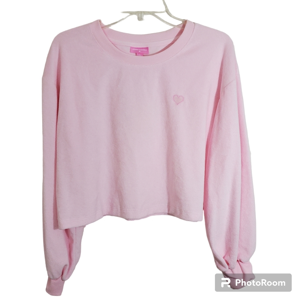 NWT Stoney Clover Lane x Target Pink Terry Sweatshirt Heart Embroidered Large